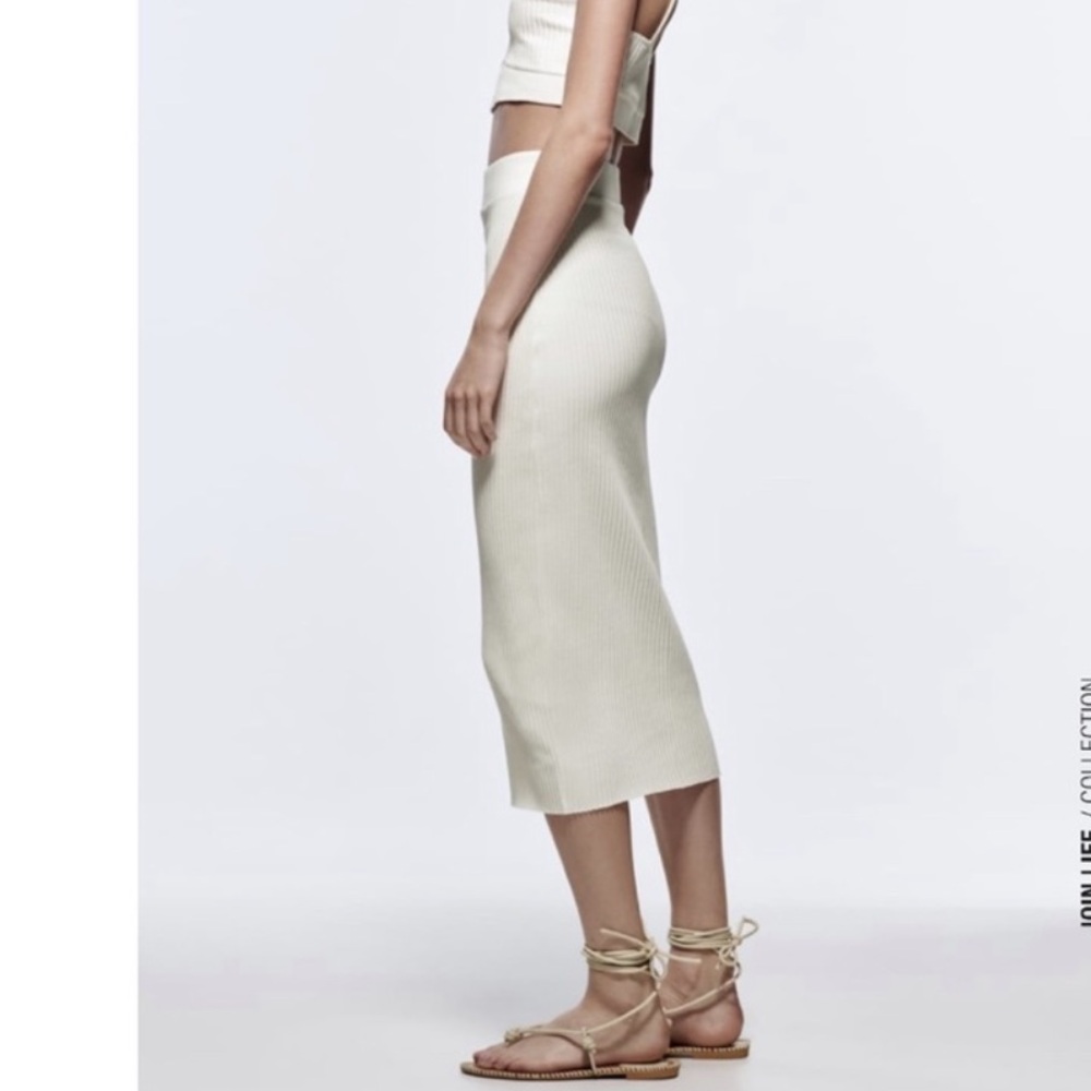 Zara white stretchy ribbed midi skirt - Picture 4 of 5